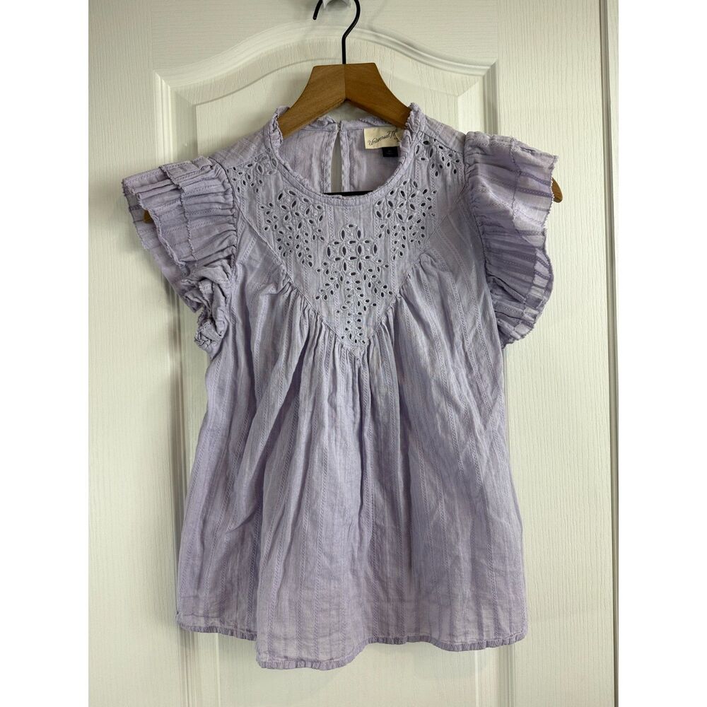 Universal Thread Women's XS Lilac Eyelet Ruffle Sleeve Cotton Blouse Boho